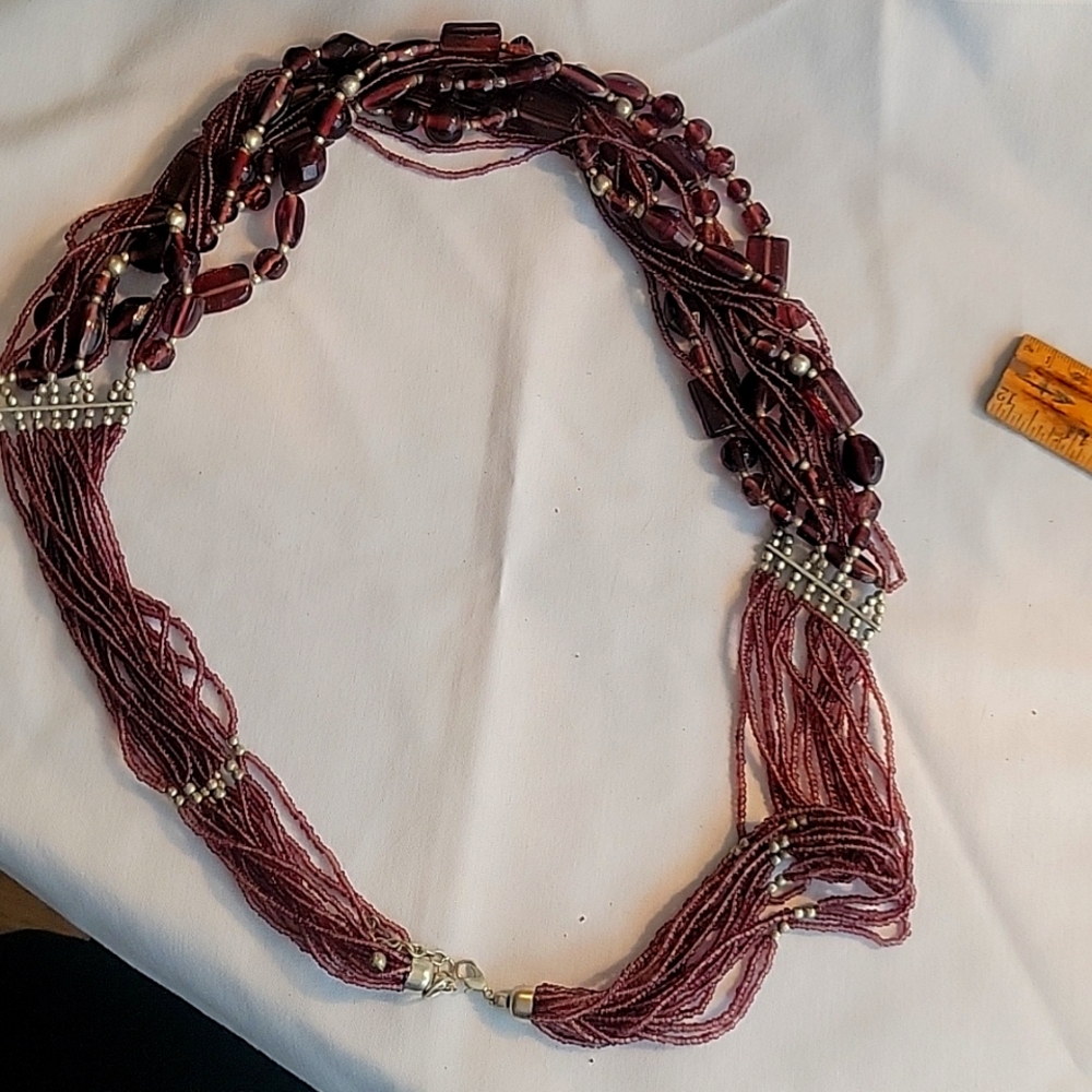 Vintage amethyst glass necklace with silver accents